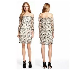 DKNY Black Cream Sheer Embroidered Shift Holiday Dress